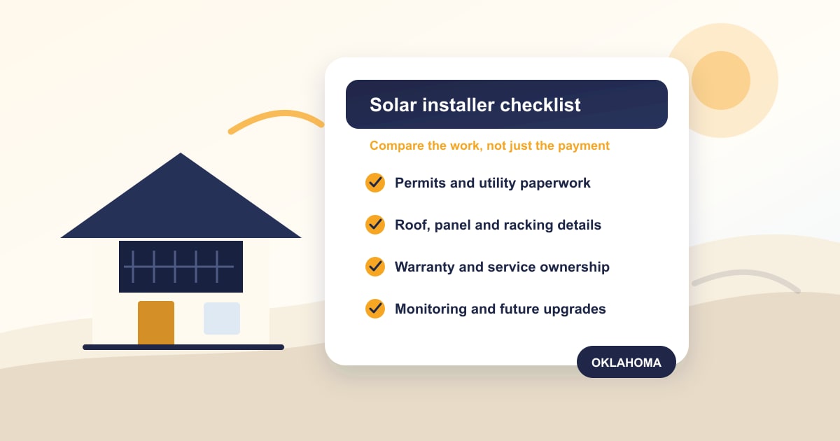 Oklahoma solar installer checklist for comparing permits, equipment, warranties, monitoring and service