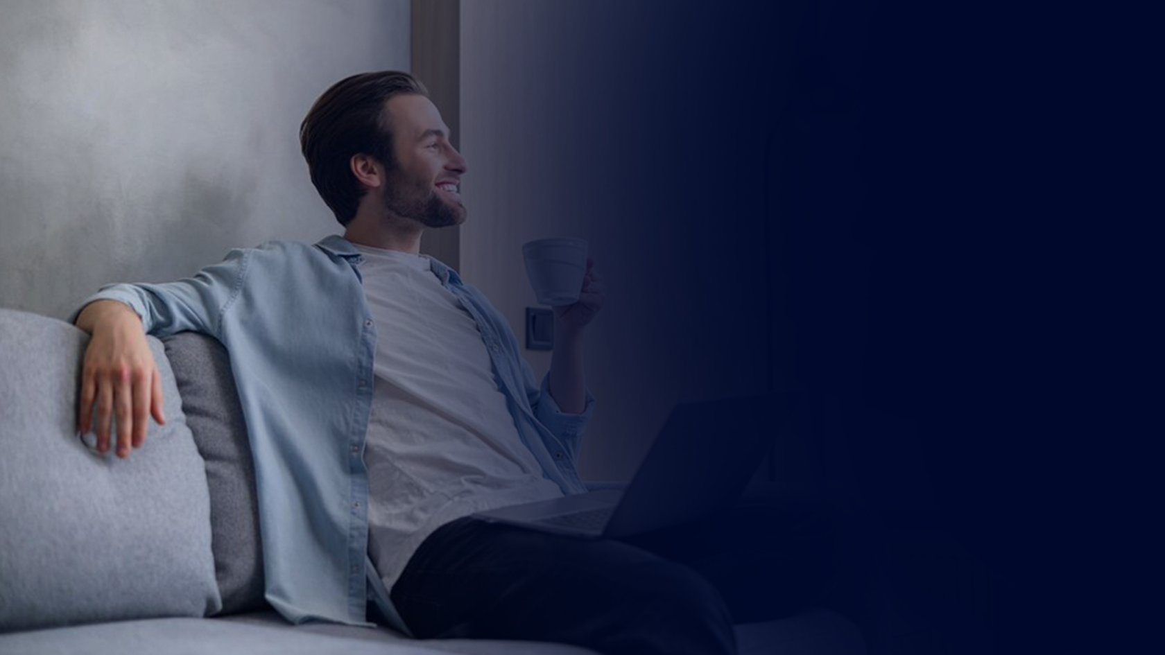 Man relaxing at home with solar energy