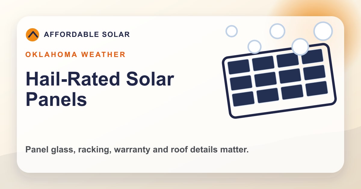 Branded hail-rated solar panel illustration for Oklahoma weather and solar panel durability