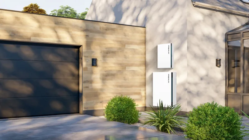 FranklinWH home battery system mounted outside a modern home