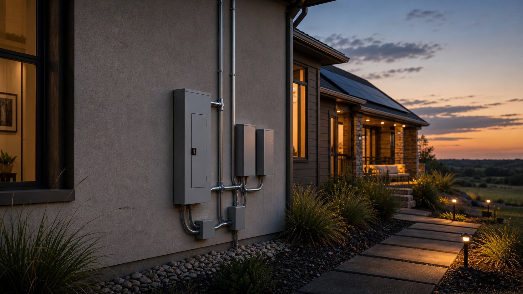 Clean residential electrical upgrades beside an Oklahoma home